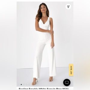 Lulus Feeling Sparkly white sequin bow bridal jumpsuit